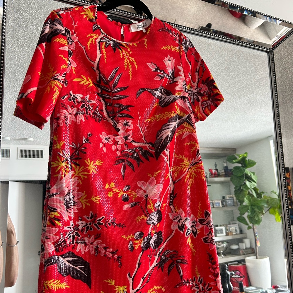 Diane Von Furstenberg Vibrant Red Floral Mini Dress